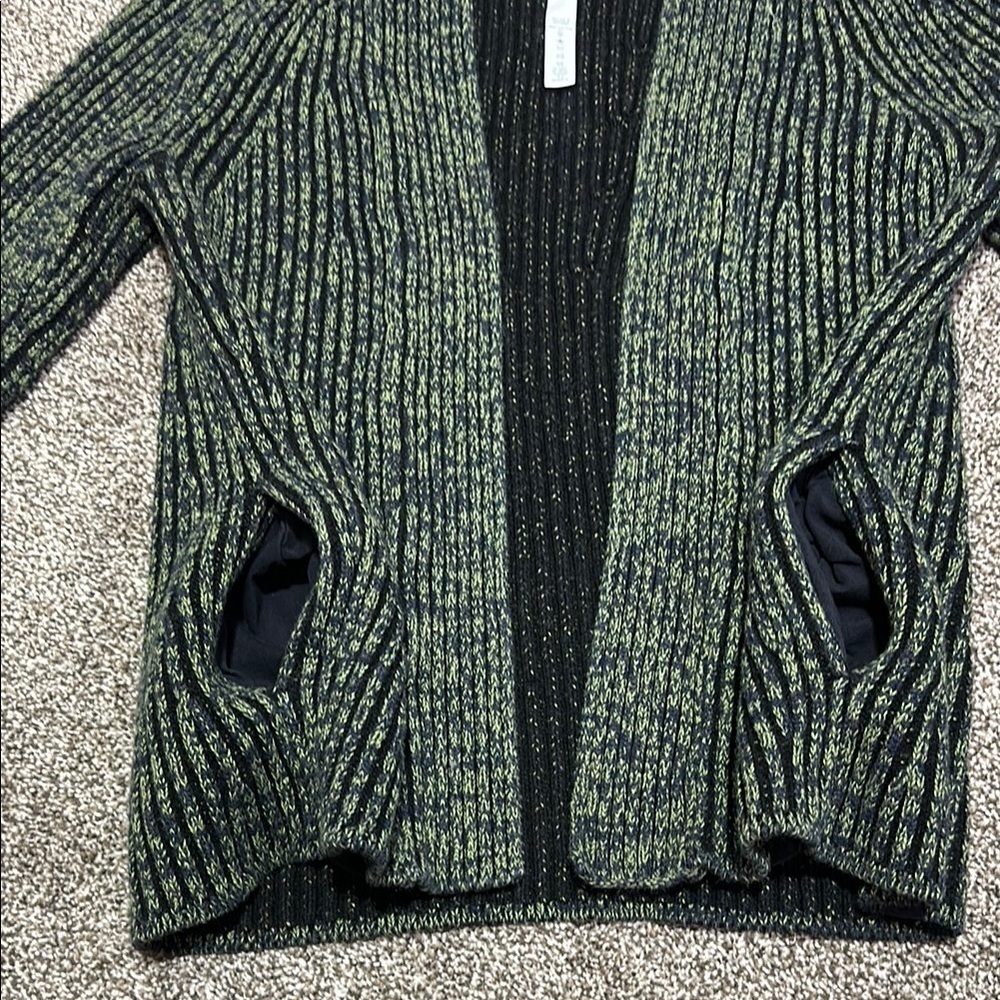 Lululemon Cotton-Cashmere Blend Sweater Cardigan Wrap Green Black Size 2 - Picture 8 of 12